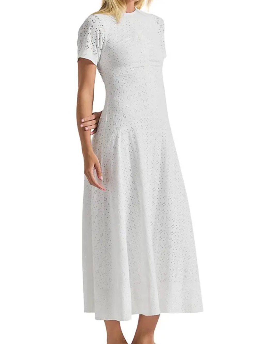 Derek Lam White Eyelet Midi Dress with Short Sleeves